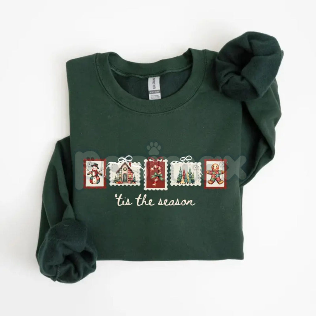 Pasimax Retro Winter Stamp Sweatshirt | Vintage Holiday Postal Jumper | Nostalgic Christmas Mail Crewneck | Philately Gift — 
