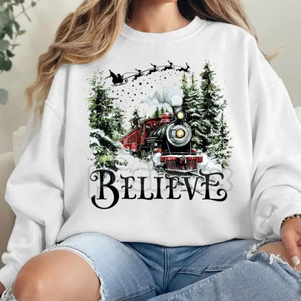 Pasimax The Polar Express Believe Christmas Sweatshirt — detail close-up