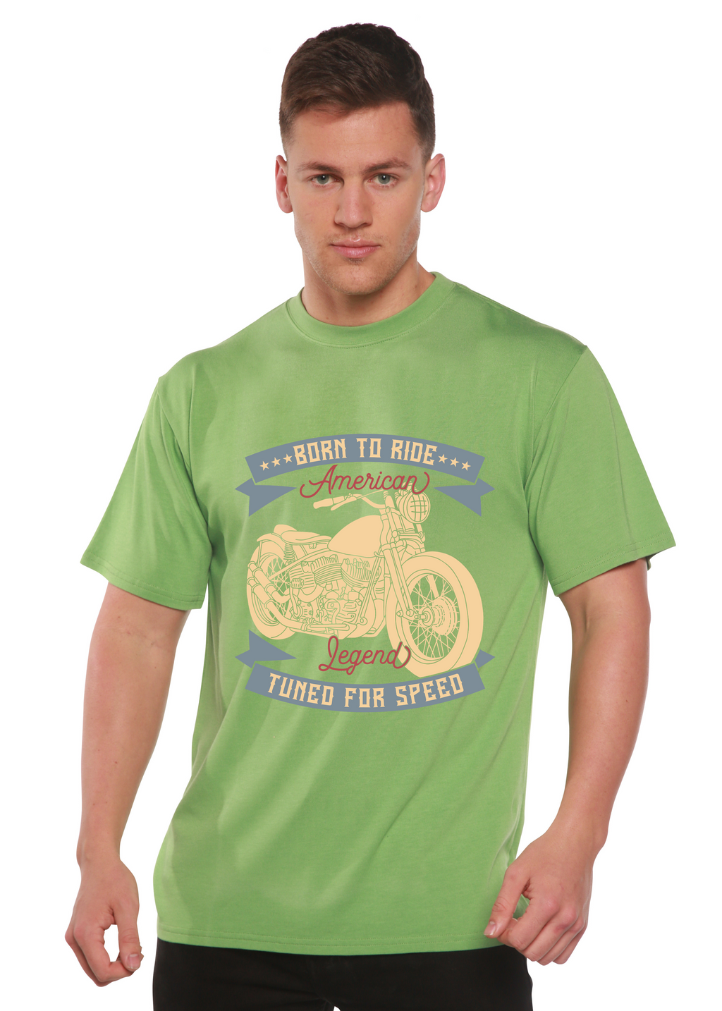 Spun Bamboo Born To Ride American Legend Men's Bamboo Viscose/Organic Cotton Short Sleeve Graphic T-Shirt — side view