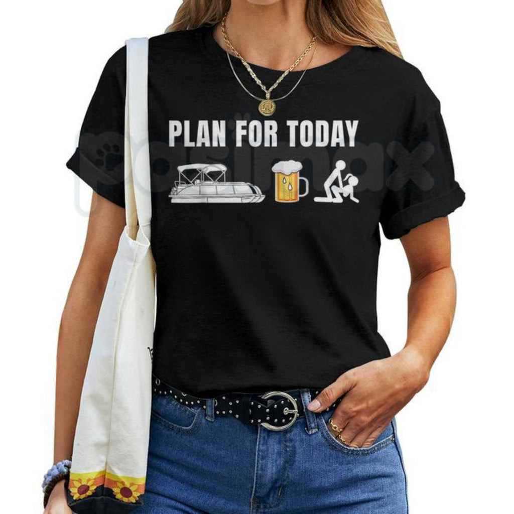 Funny Pontoon Boat "Plan For Today" T-Shirt – Beer & Boating Mens Graphic Tee, Premium 100% Cotton Lake Life Humor Top, Soft Lived-In Heavyweight Nautical Drinking Shirt, Made in USA