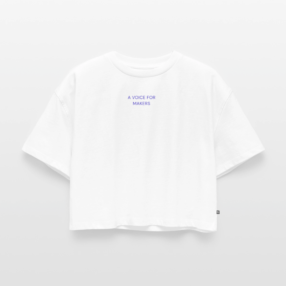 WONENA A Voice for Makers Women's Oversized Organic Cropped Tee — detail close-up