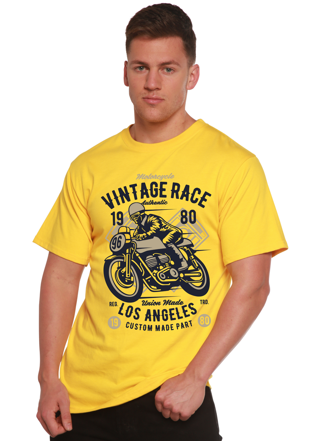 Spun Bamboo Vintage Race Spun Bamboo® Men's Bamboo Viscose/Organic Cotton Short Sleeve Graphic T-Shirt — detail close-up