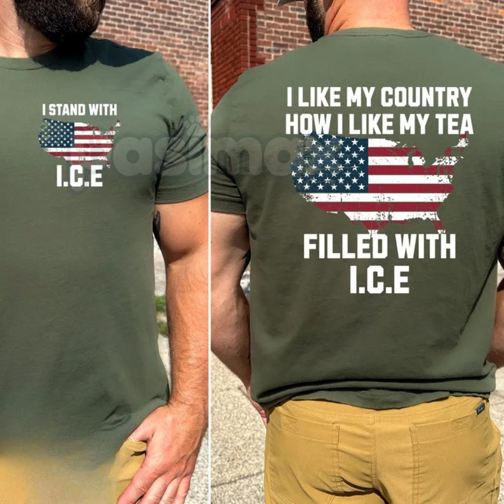 Pasimax "I Like My Country Filled With ICE" T-Shirt - Pro-Border Security Patriotic Tee, Support Law Enforcement Graphic Shir