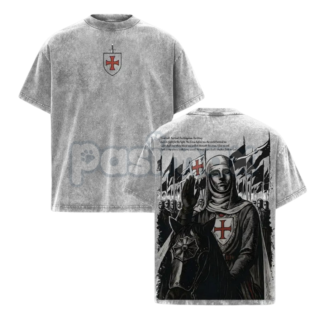 Pasimax Retro Baldwin IV "The Leper King" T-Shirt – Crusader King Holy Army Vintage Washed Tee — detail close-up