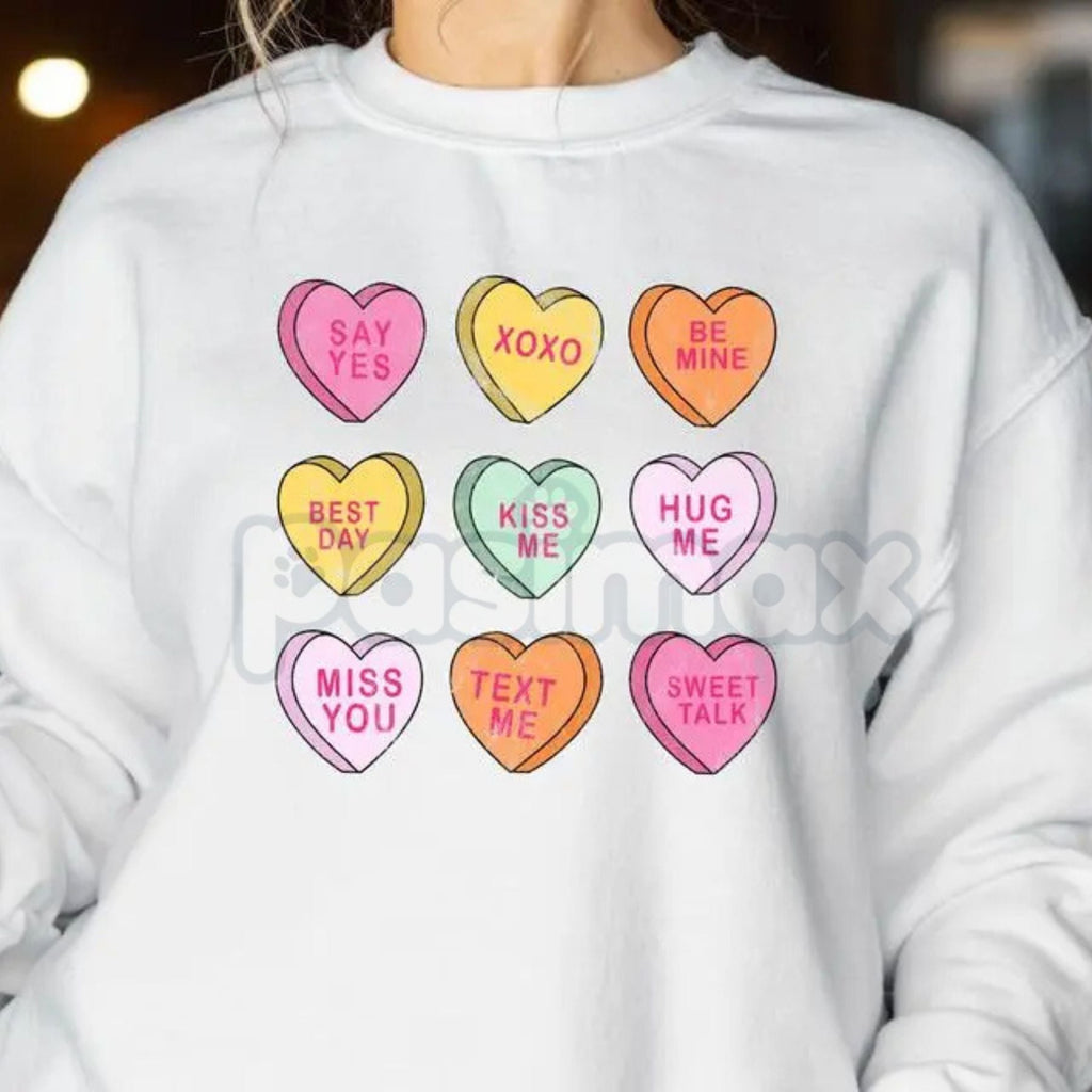 Pasimax Valentine’s Day Conversation Hearts Sweatshirt | Cute Pastel Heart Shirt | Cozy Valentines Crewneck for Women | Roman