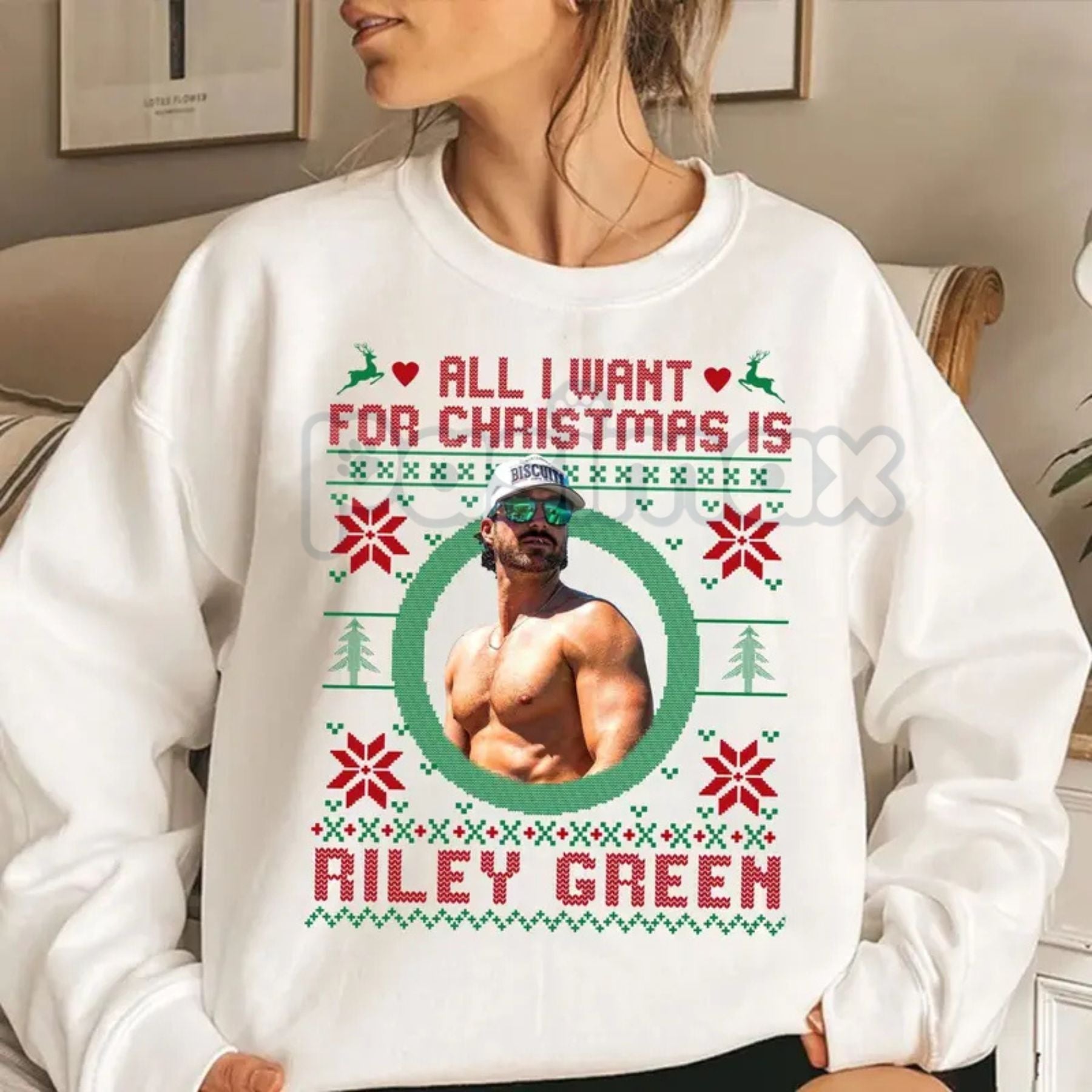 Pasimax All I Want For Christmas Is Riley Green Sweatshirt | Country Music Fan Holiday Crewneck | Ain't No Better Christmas J