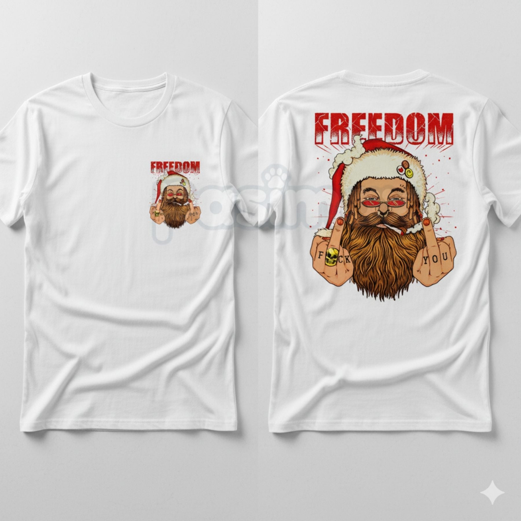 Pasimax FREEDOM Defiant Santa Claus T-Shirt - Funny Rebel Christmas Print, Men's Edgy Holiday Graphic Tee, Anti-Establishment