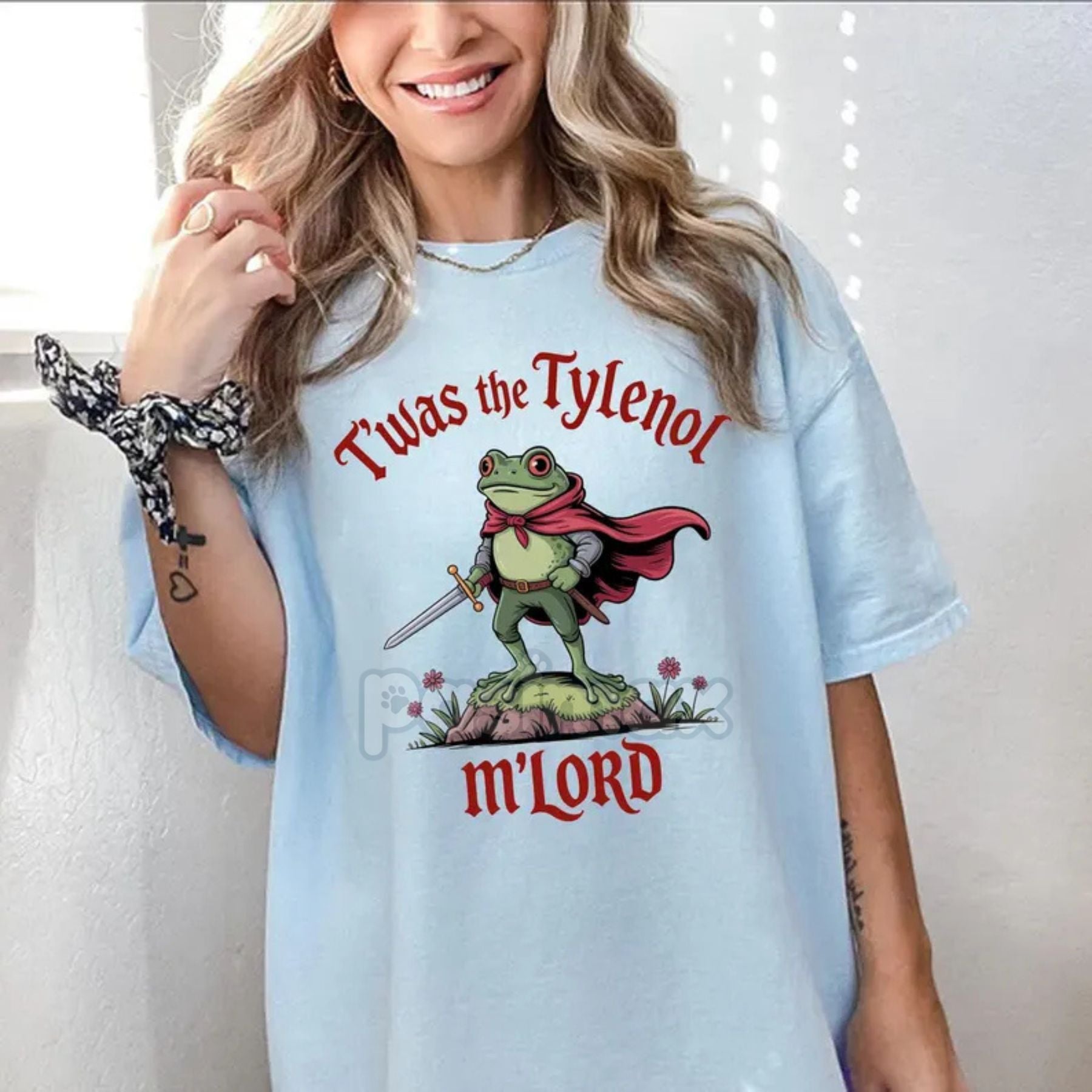 Pasimax "Twas the Tylenol M'lord" Funny Anti RFK Jr. Frog Liberal Meme shirt — detail close-up