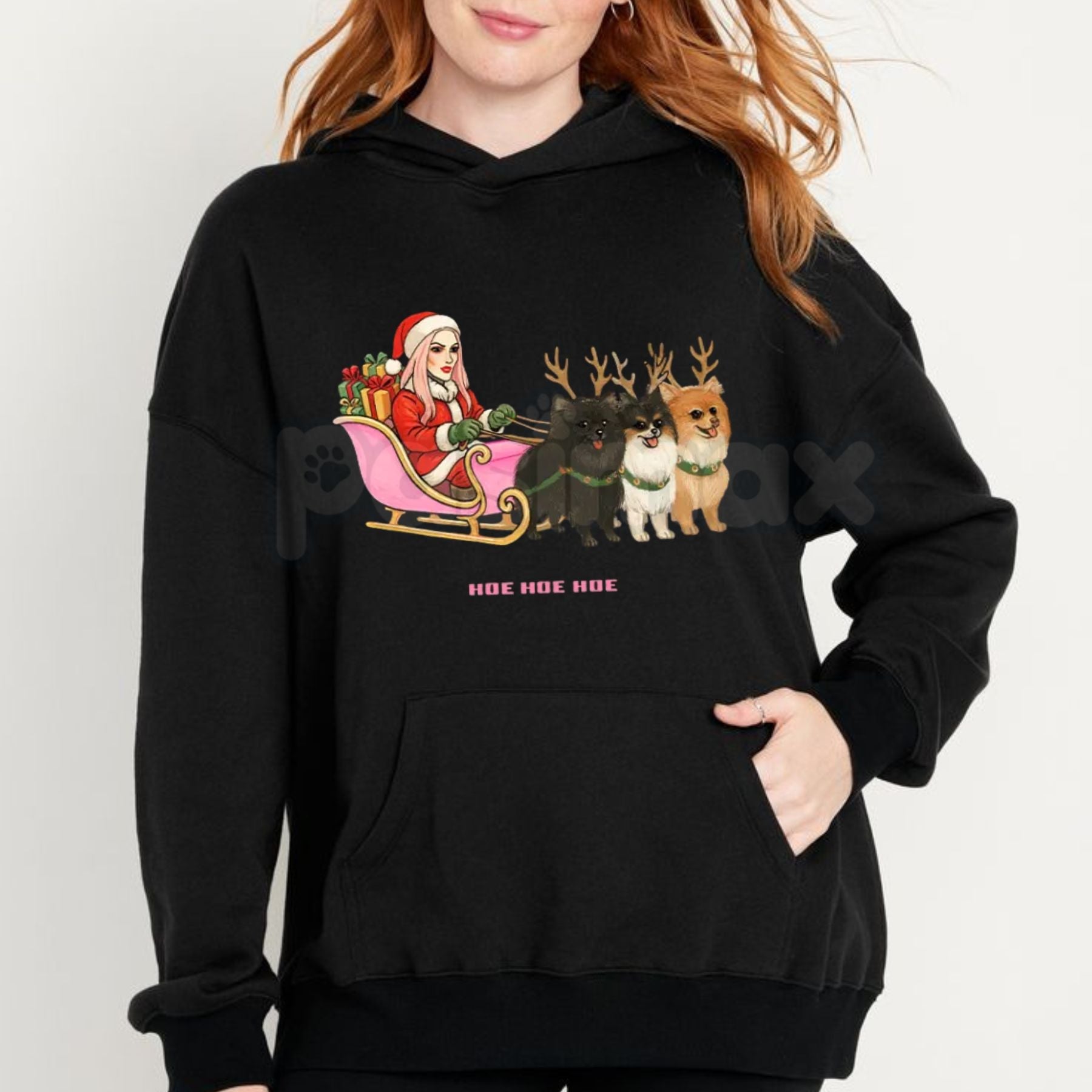 Pasimax "Hoe Hoe Hoe" Holiday Hoodie – Funny Risqué Christmas Slogan Pullover, Adult Festive Humor Apparel, Unisex — detail c