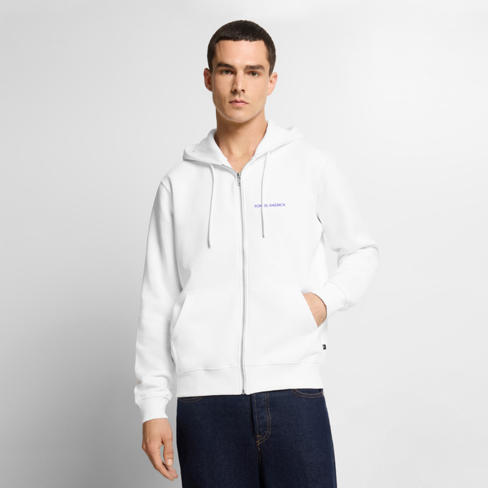 WONENA Somos America Unisex Premium Organic Zip Hoodie — lifestyle context