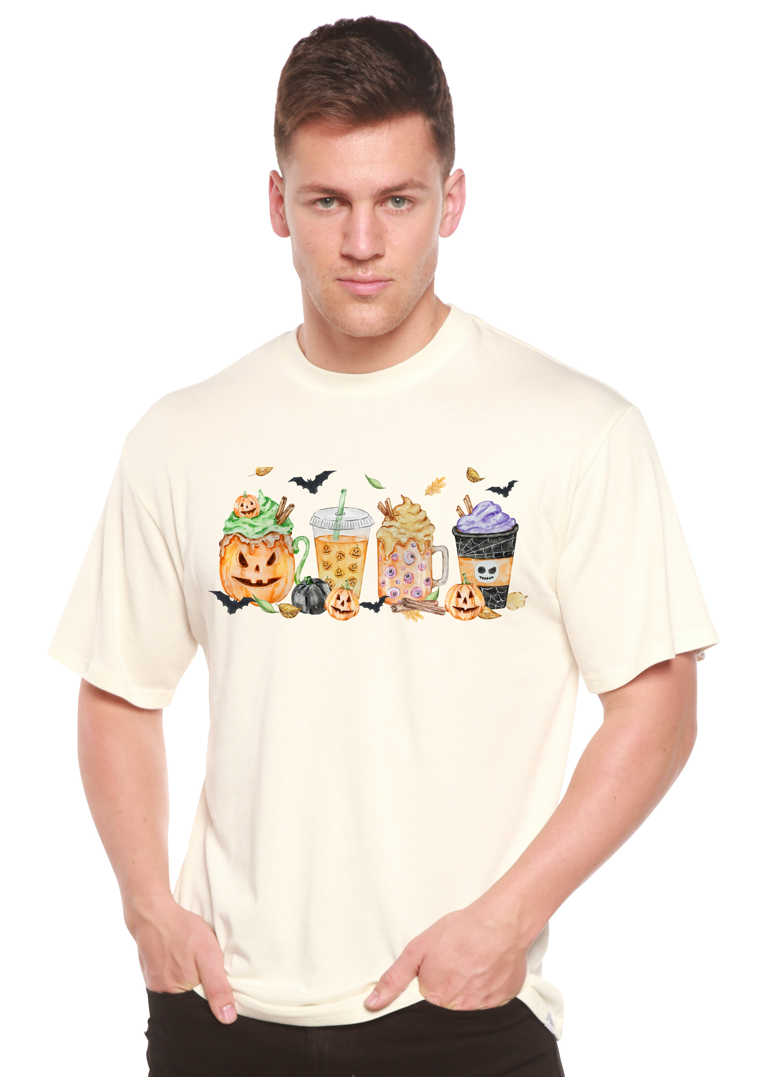 Spun Bamboo Happy Halloween Men's Bamboo Viscose/Organic Cotton Short Sleeve Graphic T-Shirt — detail close-up