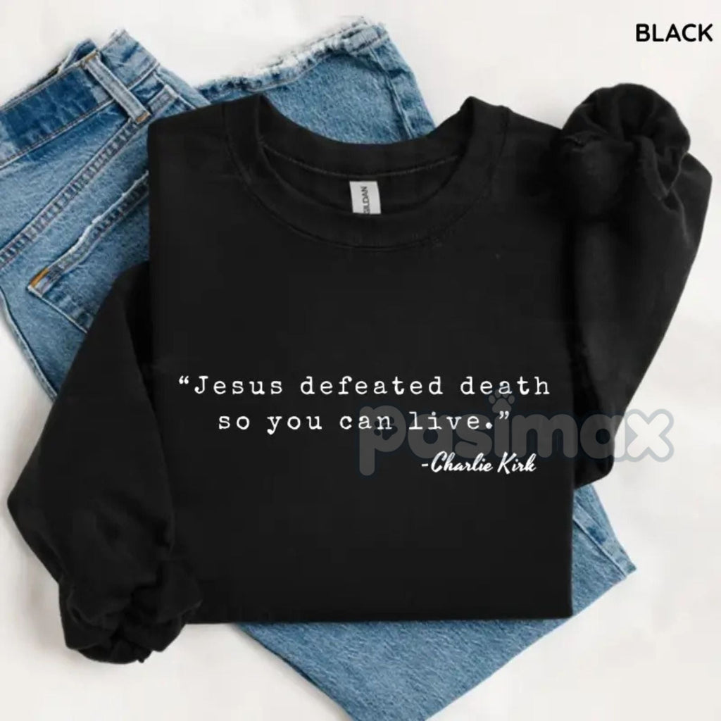 Pasimax Jesus Defeated Death Sweatshirt – Powerful Faith Statement Top — detail close-up
