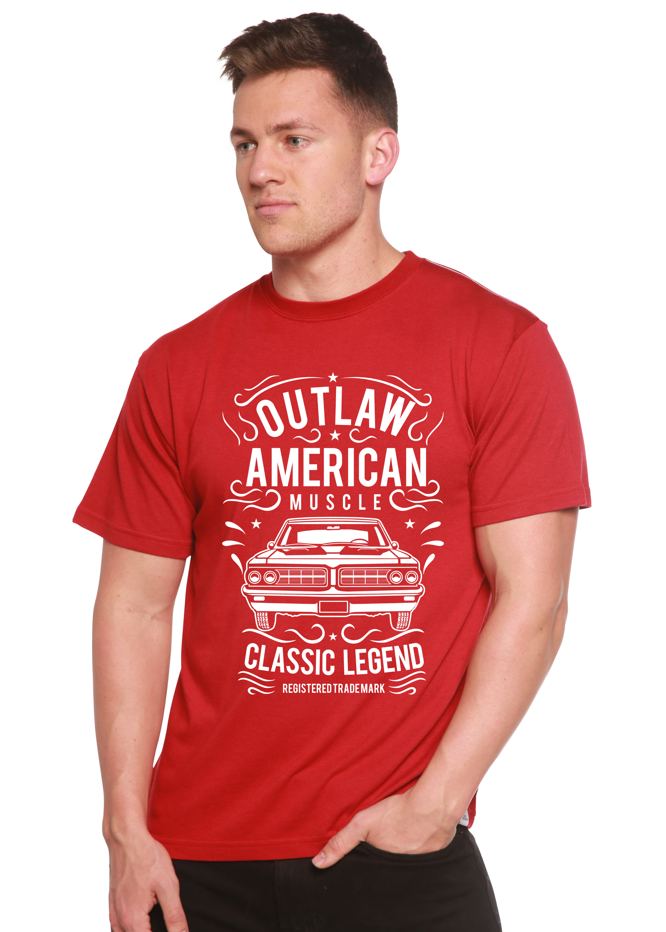 Spun Bamboo Outlaw American Muscle Spun Bamboo® Men's Bamboo Viscose/Organic Cotton Short Sleeve Graphic T-Shirt — side view