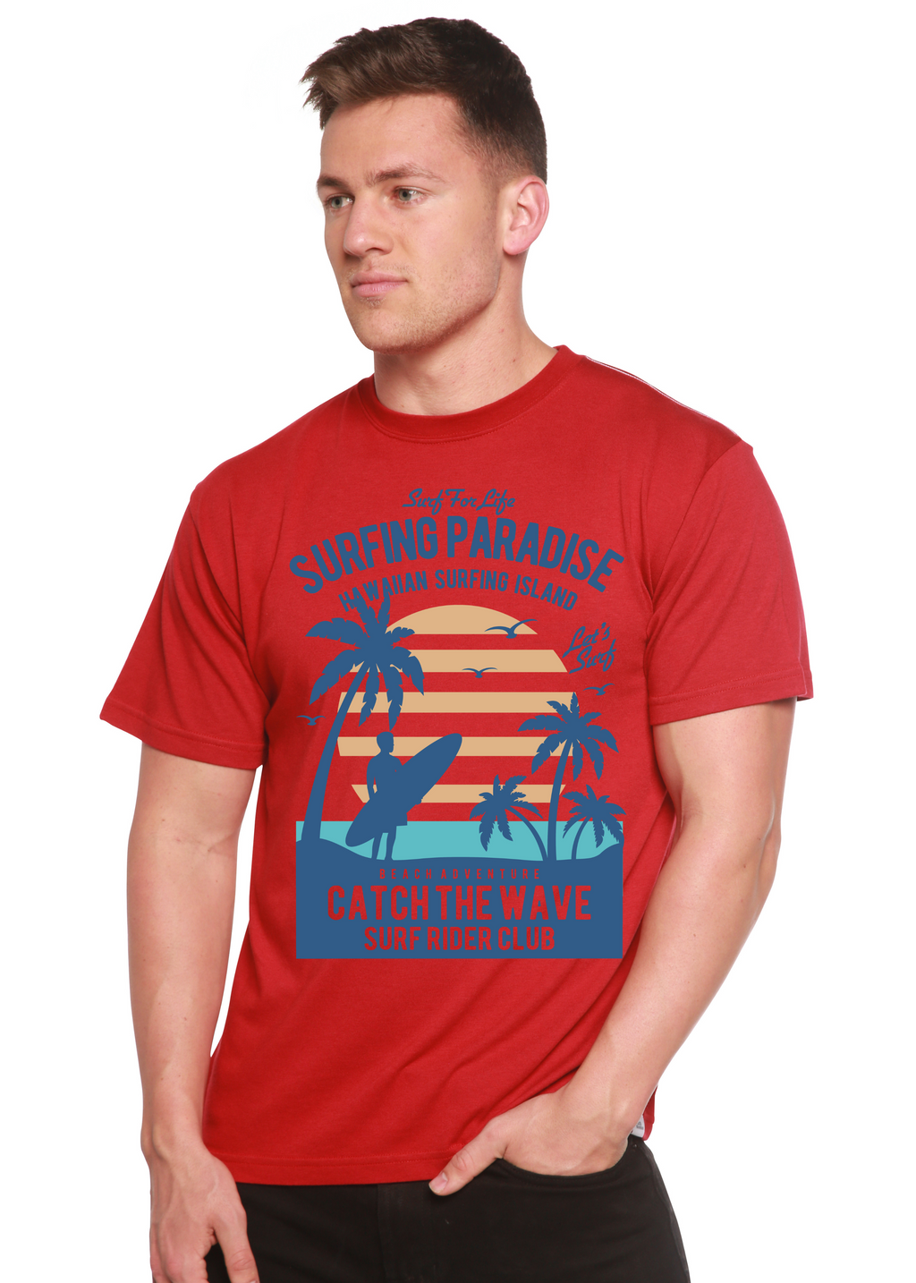 Spun Bamboo Surfing Paradis Spun Bamboo® Men's Bamboo Viscose/Organic Cotton Short Sleeve Graphic T-Shirt — back view