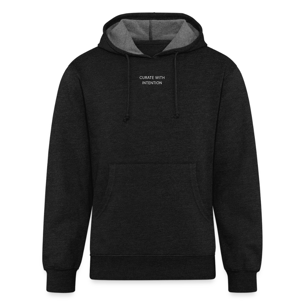 WONENA Curate with intention Unisex Organic Hoodie — detail close-up