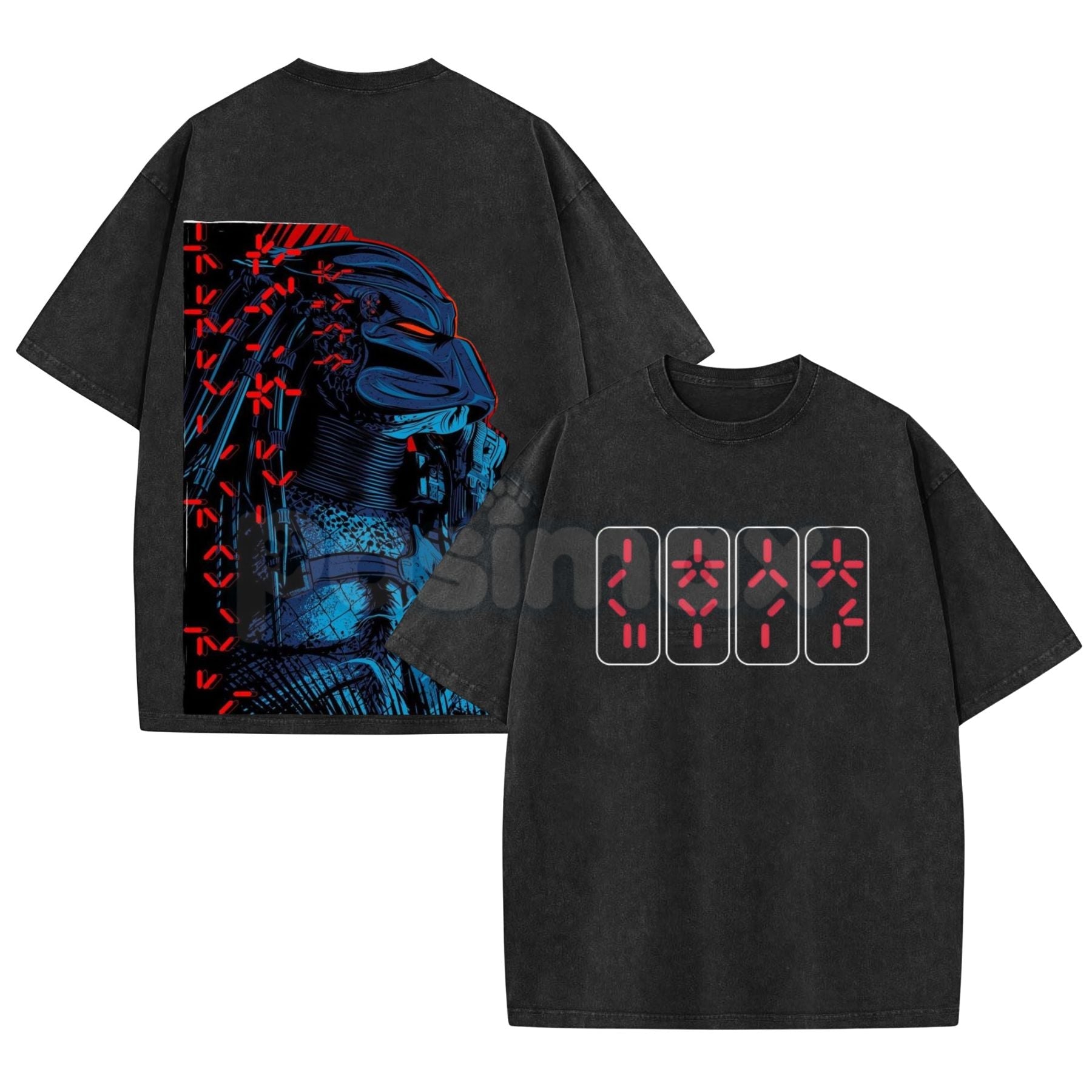 Pasimax The Predator Classic Horror Movie Washed Tee – Retro 80s Sci-Fi Slasher Graphic T-Shirt — detail close-up