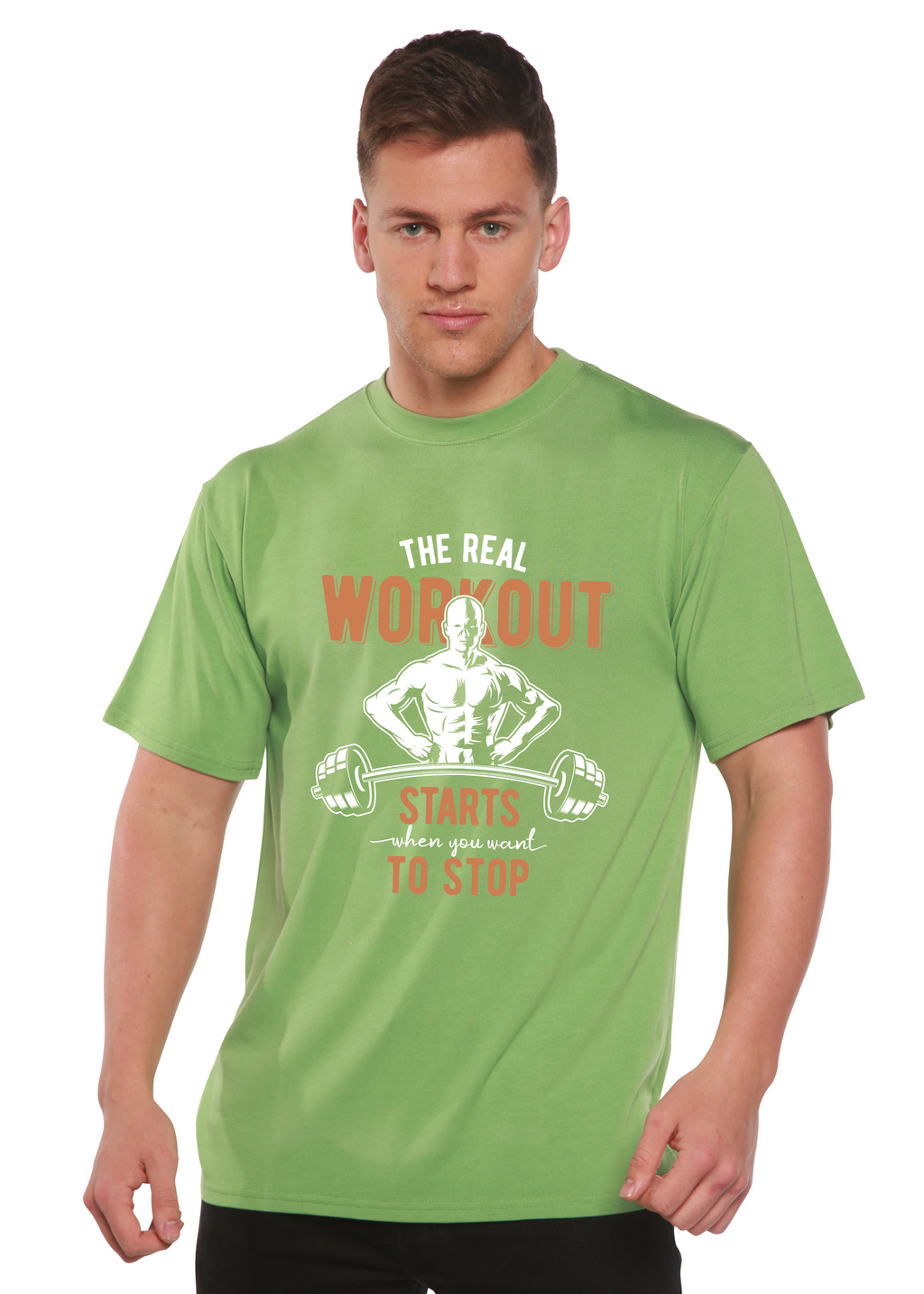 Spun Bamboo The Real Workout Men's Bamboo Viscose/Organic Cotton Short Sleeve Graphic T-Shirt — side view