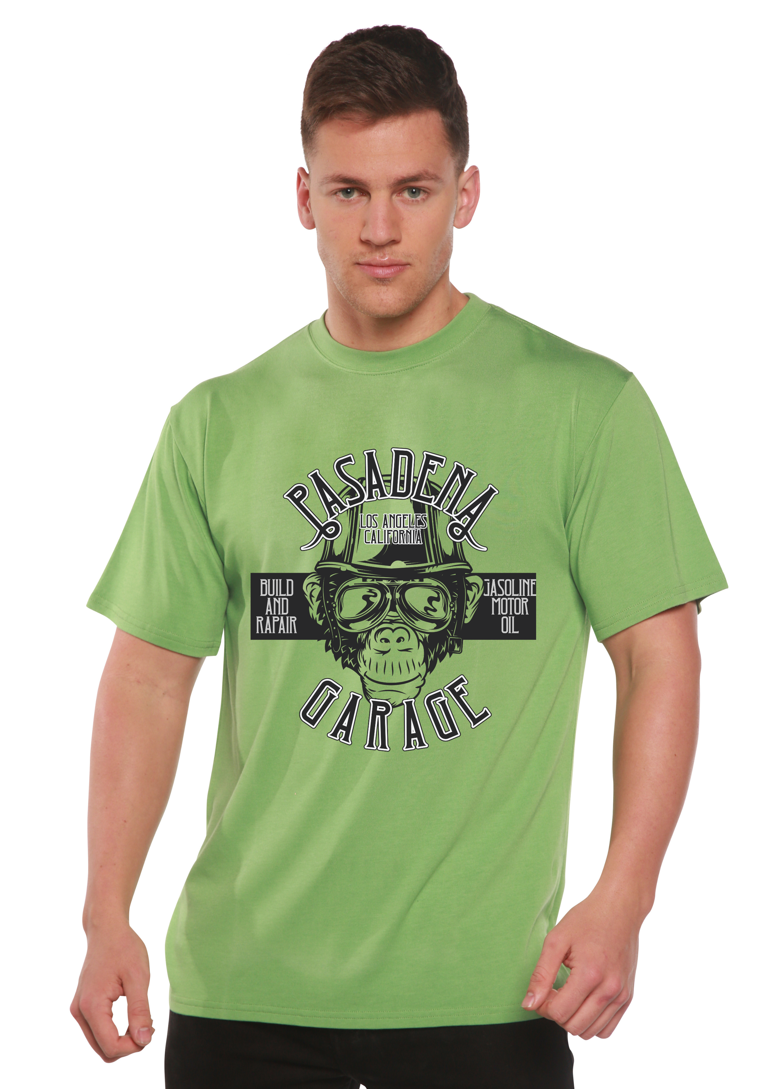 Spun Bamboo Pasadena Garage Men's Bamboo Viscose/Organic Cotton Short Sleeve Graphic T-Shirt — side view
