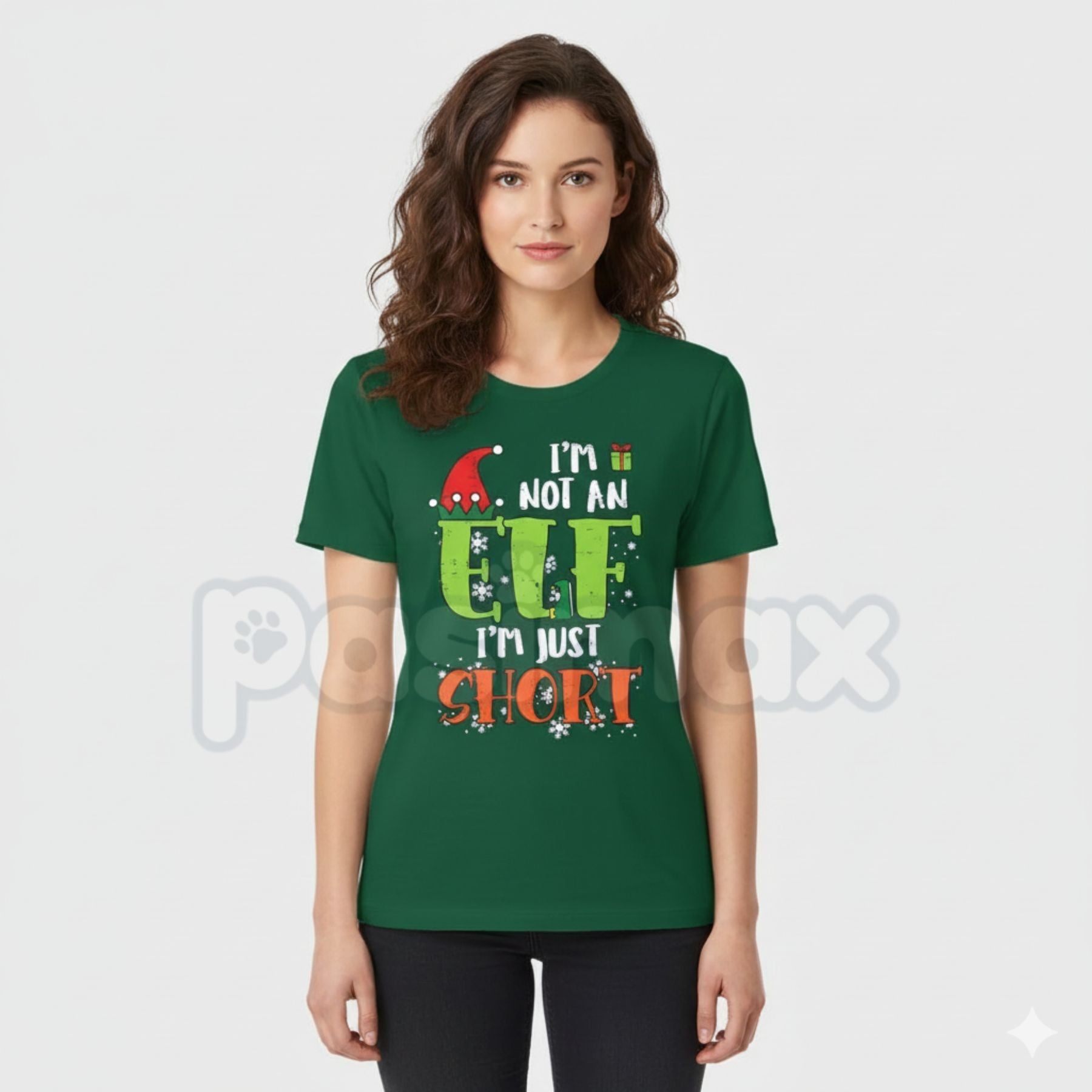 Pasimax "I'm Not An Elf Just Short" Funny Christmas T-Shirt - Sarcastic Holiday Height Humor Tee, Short People Christmas Slog