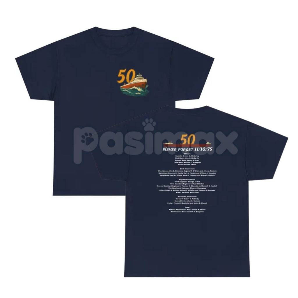 Pasimax 50th Anniversary Edmund Fitzgerald T-Shirt - Great Lakes Maritime History Tee, 1975 Shipwreck Commemorative Apparel, 