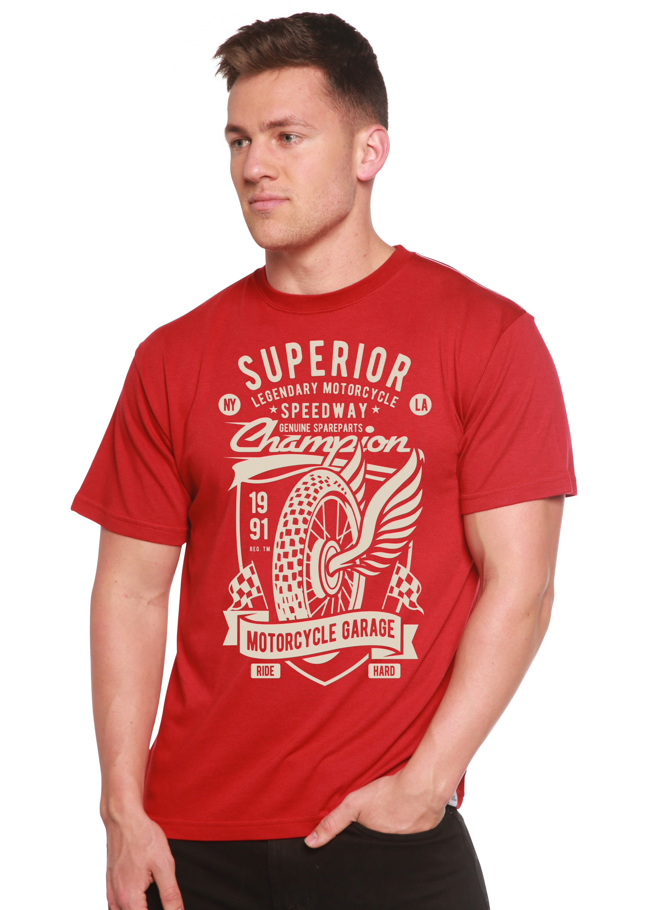 Spun Bamboo Superior Motorcycle Spun Bamboo® Men's Bamboo Viscose/Organic Cotton Short Sleeve Graphic T-Shirt — side view