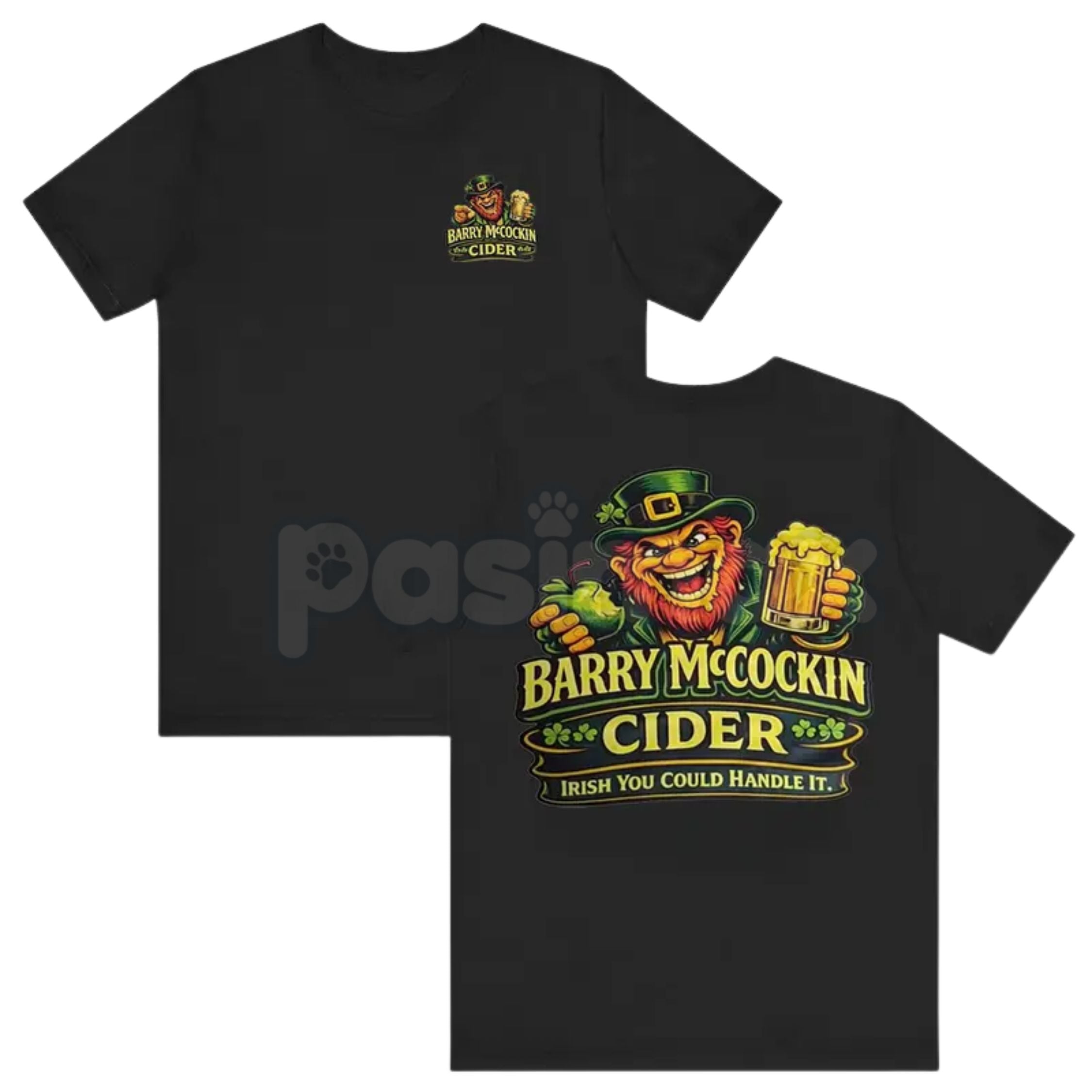 Pasimax Barry McCockin Heritage Irish Cider T-Shirt - Classic Parody St. Patrick's Day Graphic Tee, Premium Heavyweight 100% 