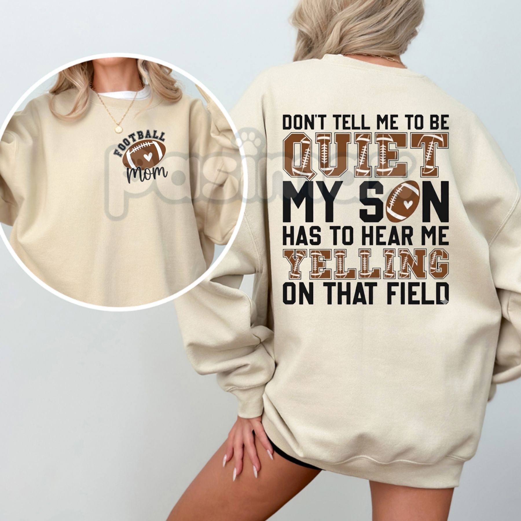 Pasimax Football Mom Sweatshirt – Game Day Unisex Crewneck for Moms — detail close-up