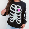 Sequin Skeleton Halloween Sweatshirt for Women – Spooky Casual Crew Neck Pullover, Long Sleeve Fall Streetwear