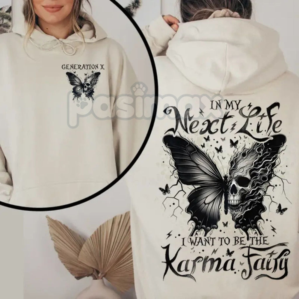Pasimax Karma Fairy Skull Butterfly Hoodie — detail close-up