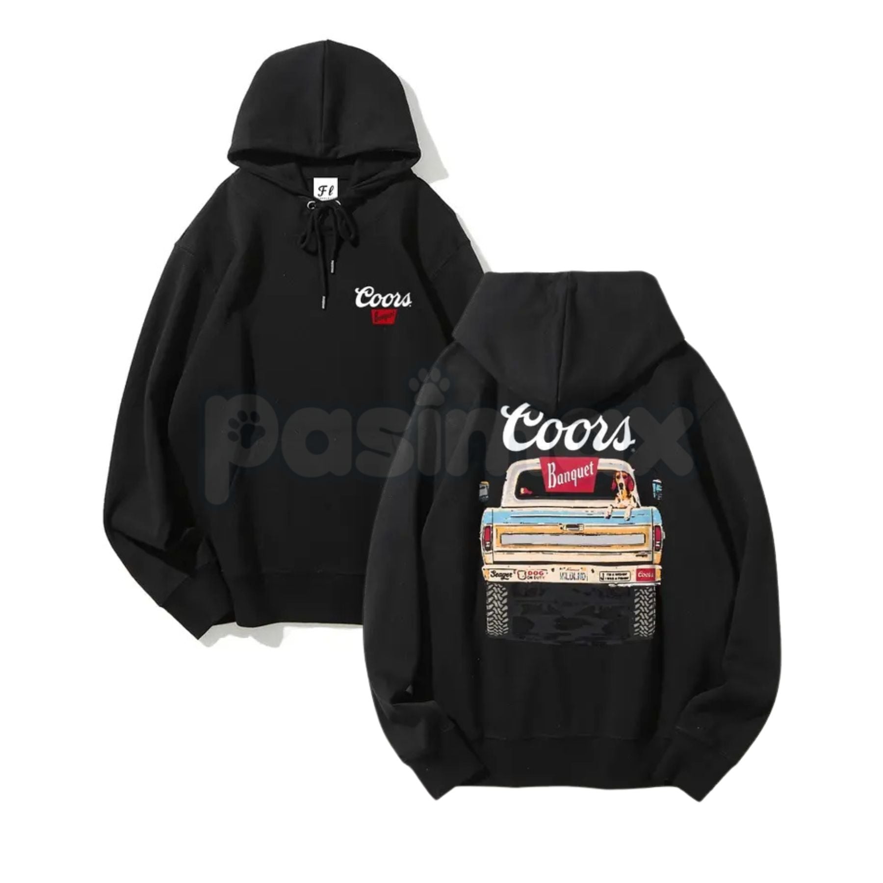 Pasimax Coors Banquet Retro Truck Hoodie – Vintage Beer Brand Pullover, Classic Truck Graphic, Unisex Fan Apparel — detail cl