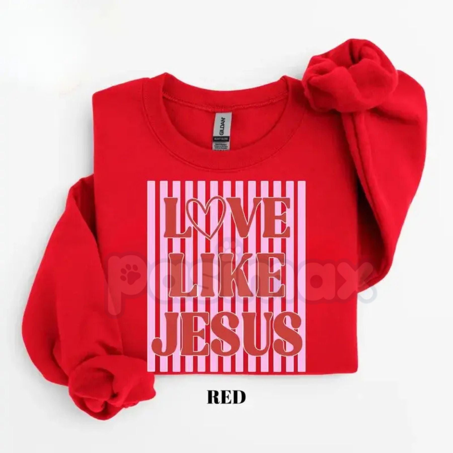 Pasimax Love Like Jesus Sweatshirt | Trendy Preppy Pink & Red Valentine Shirt | Christian Valentine's Day Crewneck | Jesus Lo
