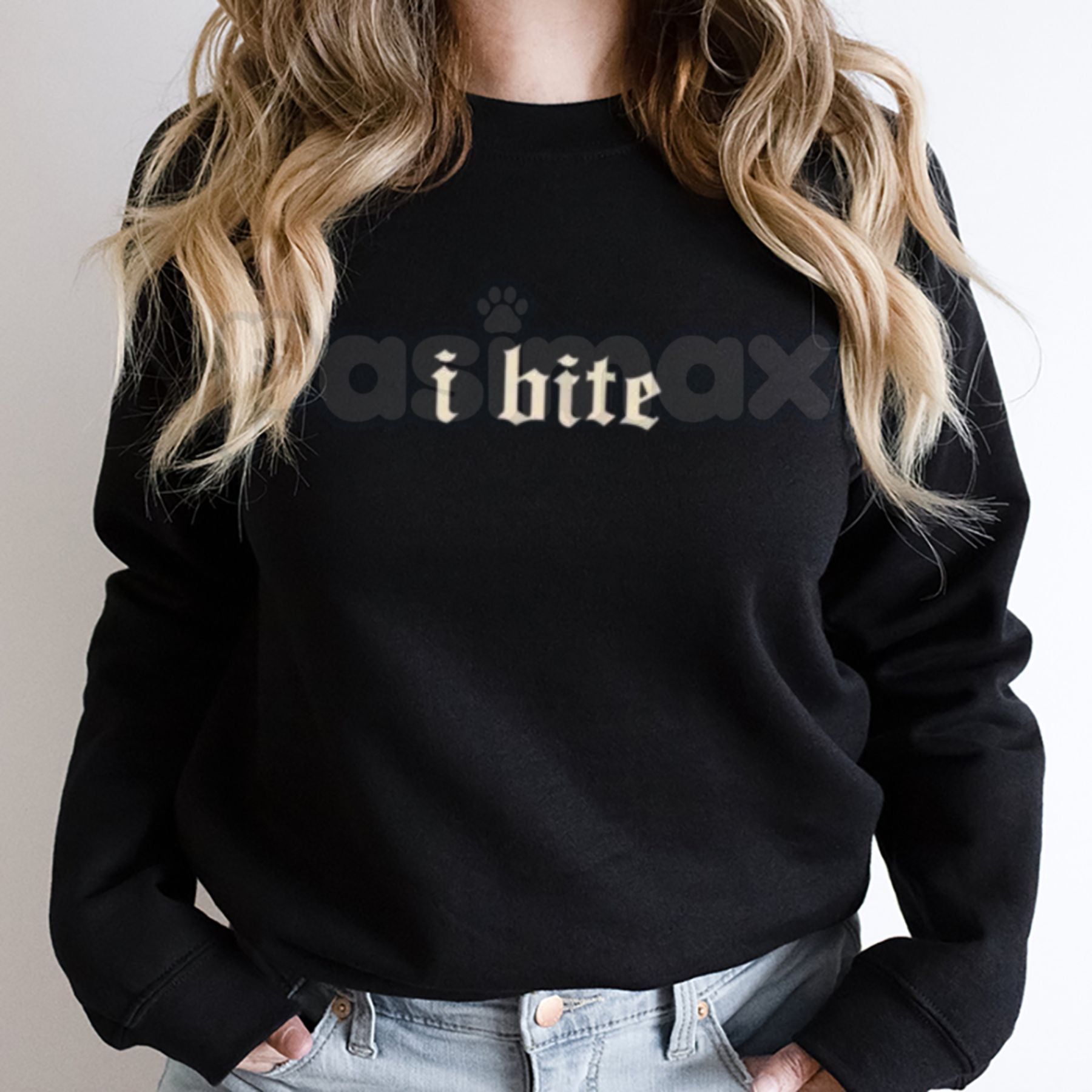 Pasimax Gothic I Bite Sweatshirt | Funny Girls Crewneck | Edgy Vampire Core Jumper | Aesthetic Alt Clothing for Her | Sarcast