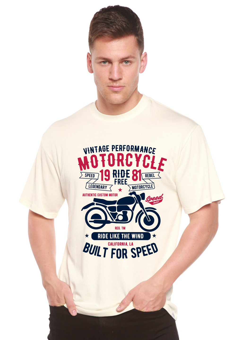 Spun Bamboo Motorcycle Ride Free Men's Bamboo Viscose/Organic Cotton Short Sleeve Graphic T-Shirt — lifestyle context