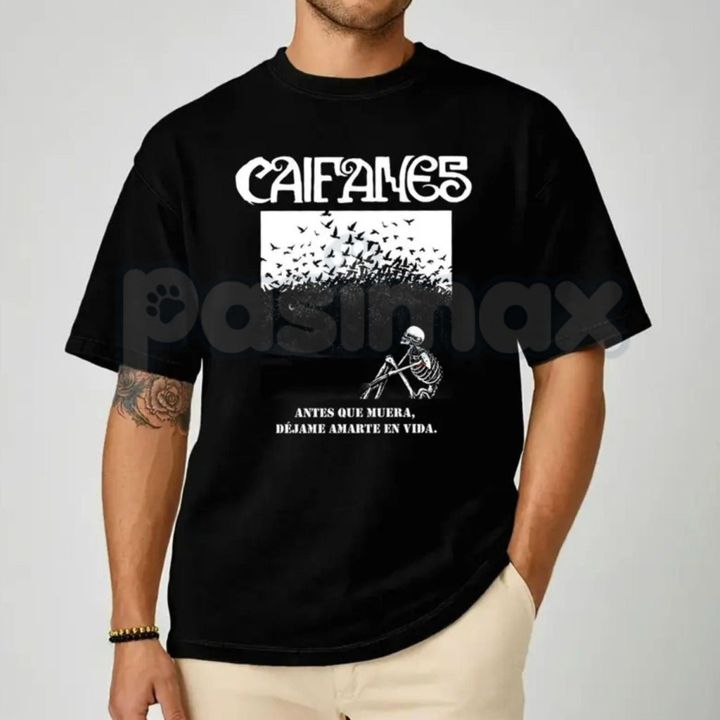 Caifanes "Miedo" Skeleton Birds T-Shirt – Retro Rock en Español Graphic Tee, Premium 100% Cotton Gothic Band Top, Soft Lived-In Heavyweight Spanish Rock Fan Shirt, Made in USA