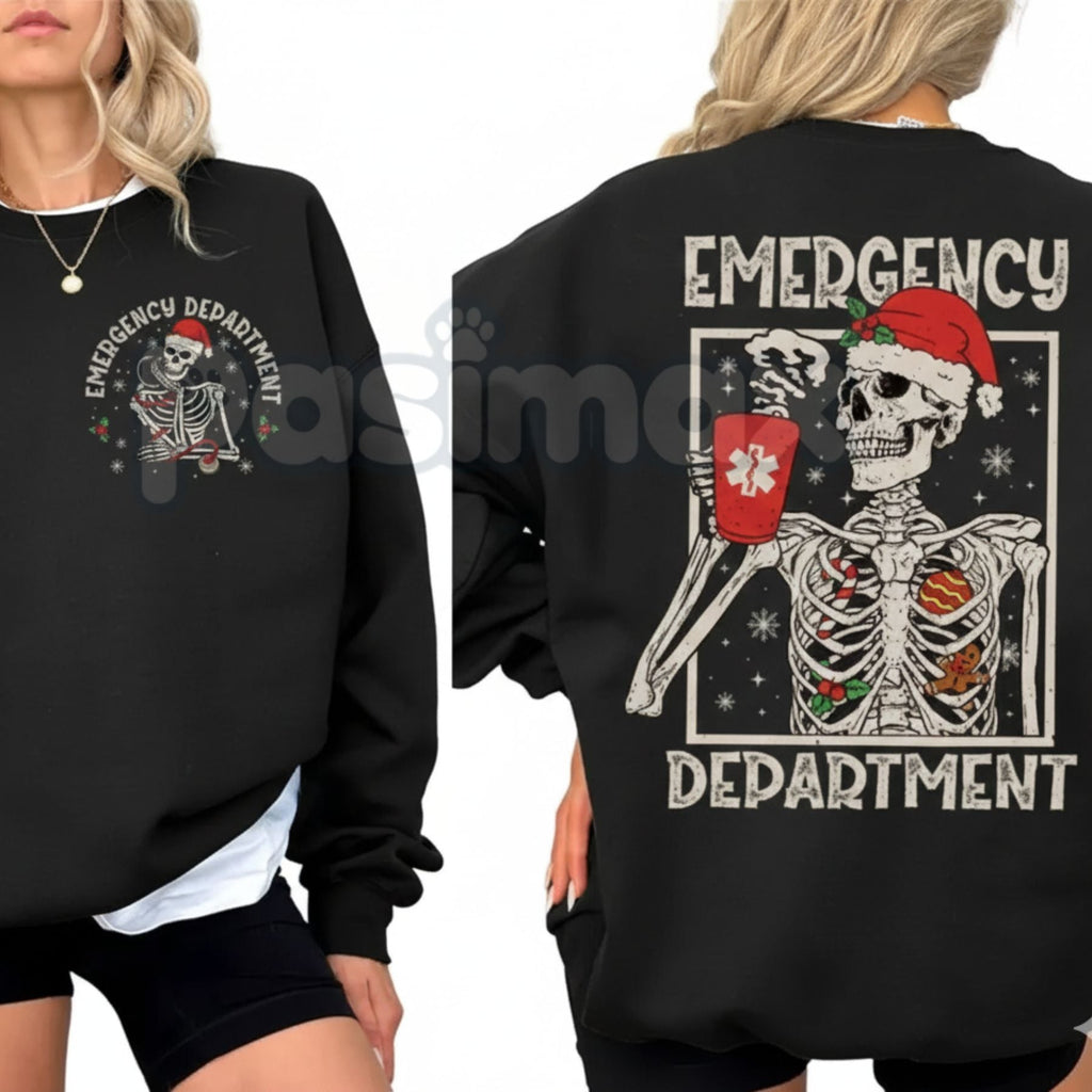 Pasimax Twice the Patients Emergency Department Christmas Sweatshirt | Funny ER Holiday Staffing Jumper | Medical Chaos Xmas 