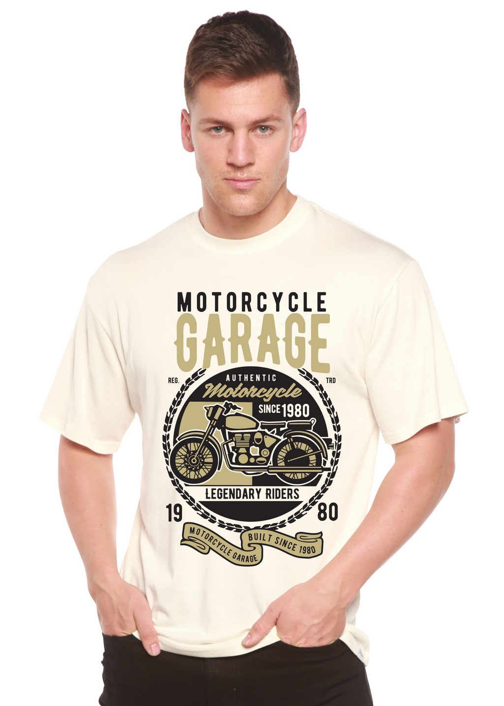 Spun Bamboo Motorcycle Garage Men's Bamboo Viscose/Organic Cotton Short Sleeve Graphic T-Shirt — main product shot