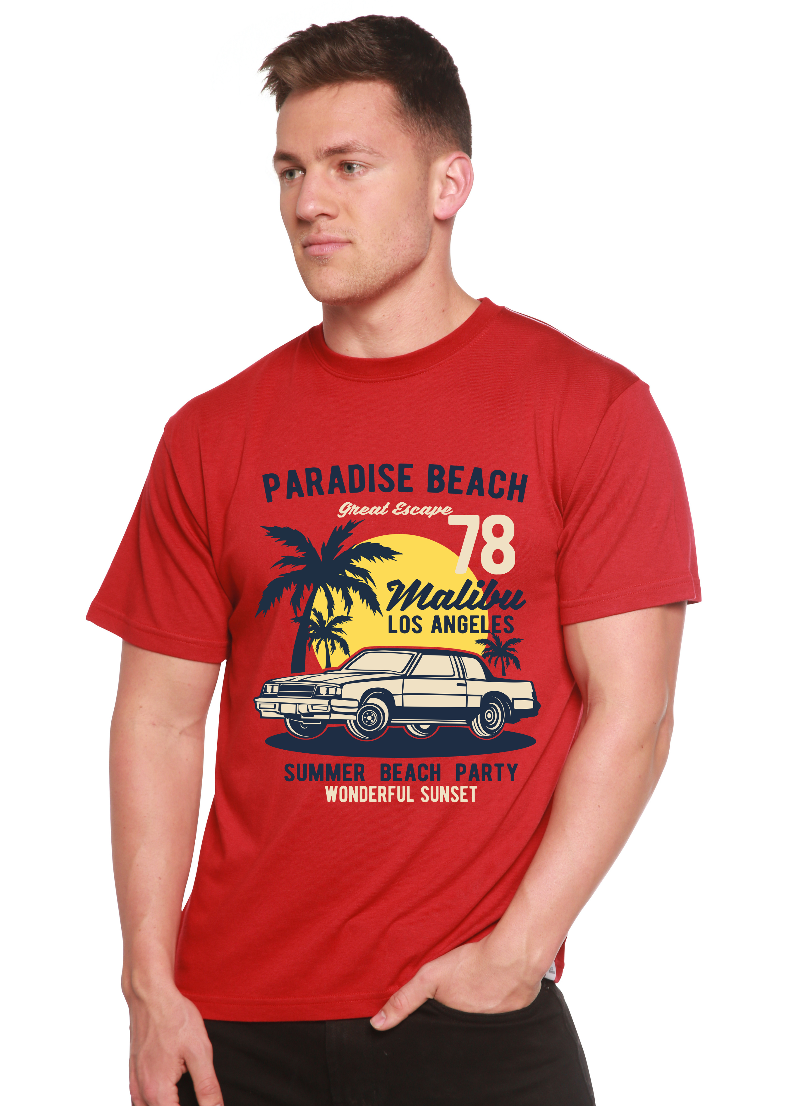 Spun Bamboo Paradise Beach Spun Bamboo® Men's Bamboo Viscose/Organic Cotton Short Sleeve Graphic T-Shirt — side view