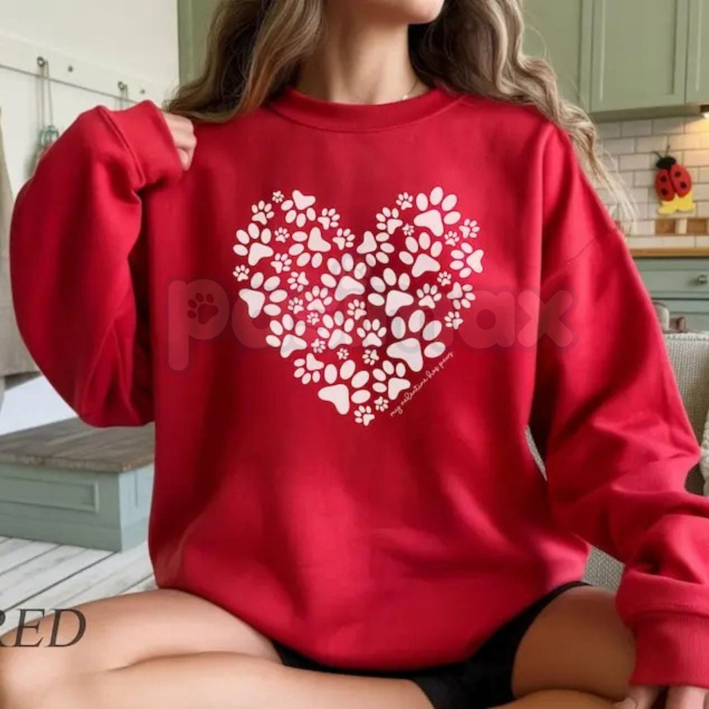 Pasimax Retro Paw Heart Valentines Sweatshirt | Colorful Pet Lover Heart Shirt | Hand Drawn Dog Mom V-Day Crewneck | Y2K Aest