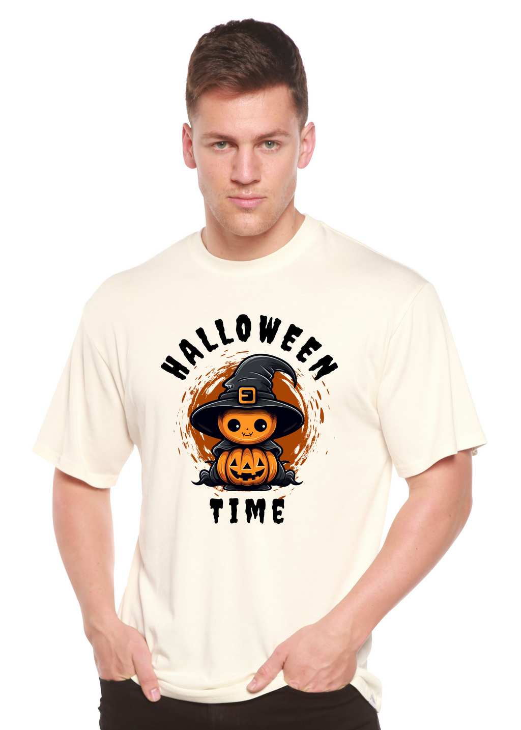Spun Bamboo Halloween Time Unisex Bamboo Viscose/Organic Cotton Short Sleeve Graphic T-Shirt — size reference