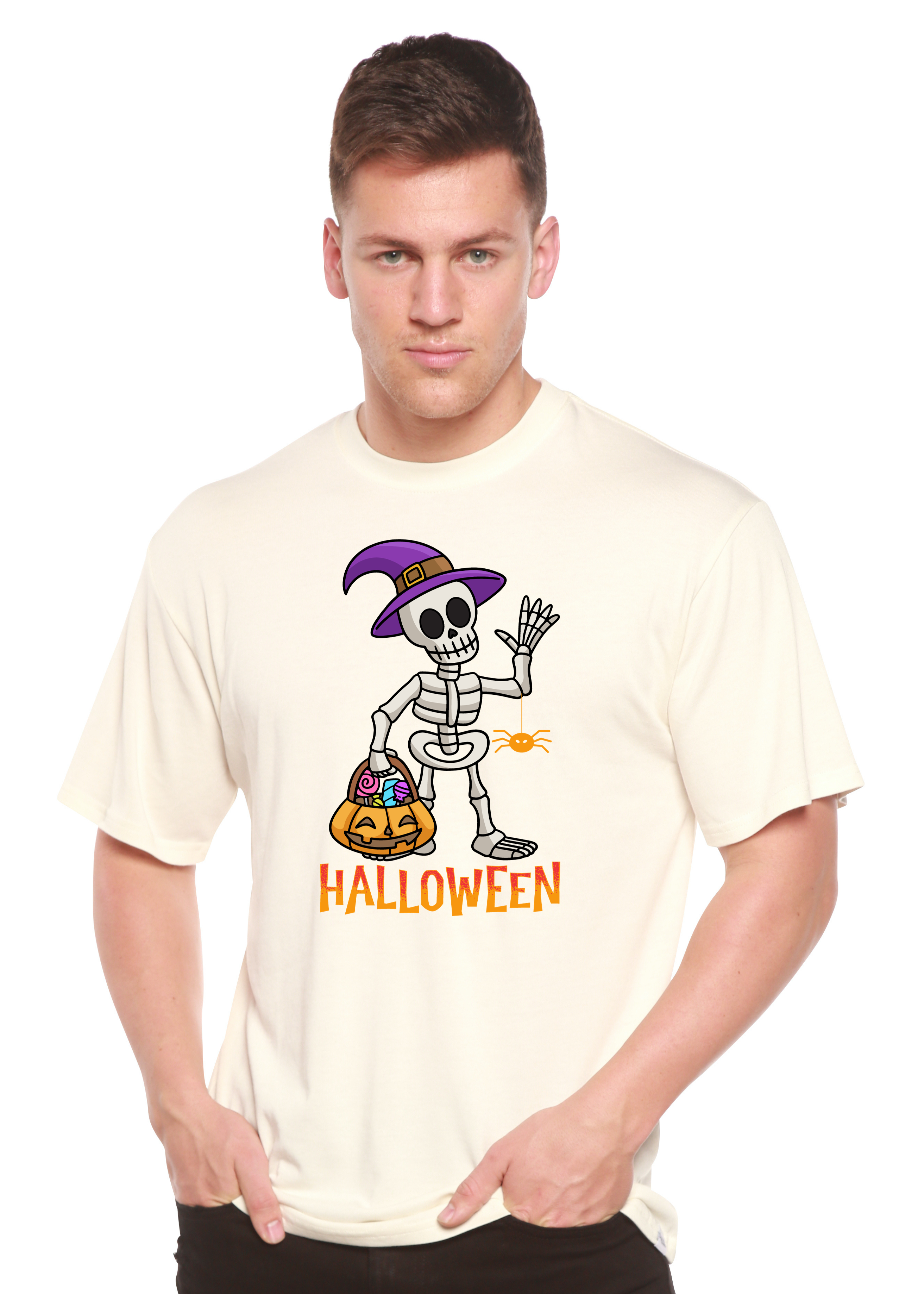 Spun Bamboo Happy Halloween Unisex Bamboo Viscose/Organic Cotton Short Sleeve Graphic T-Shirt — size reference