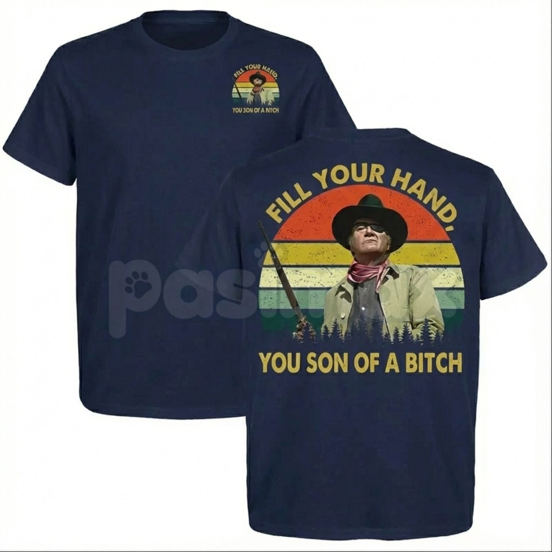 Pasimax John Wayne "The Duke" True Grit T-Shirt - Vintage Western Film Poster Tee, Fill Your Hand Action Graphic Shirt, Class