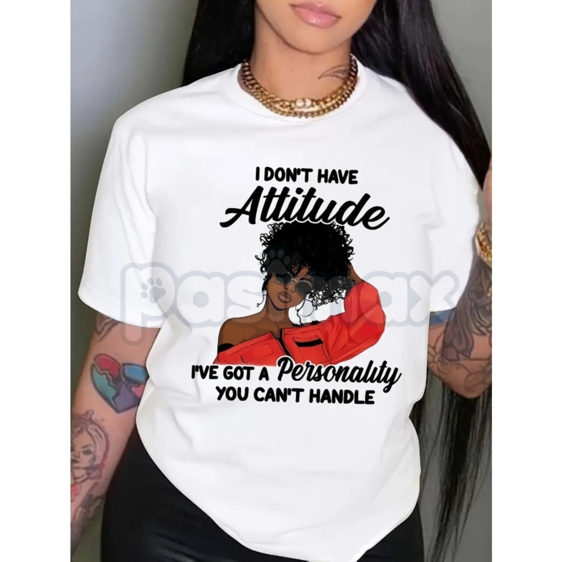 Pasimax "I Don't Have An Attitude" Women's Graphic T-Shirt - Funny Sassy Sarcastic Statement Tee, Premium 100% Cotton Bold Pe