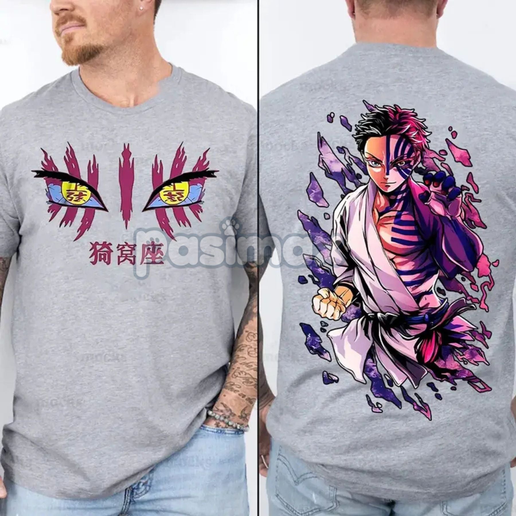 Pasimax Official Akaza Kimetsu No Yaiba T-Shirt - Demon Slayer Anime Fan Apparel, Vibrant Manga Graphic — detail close-up