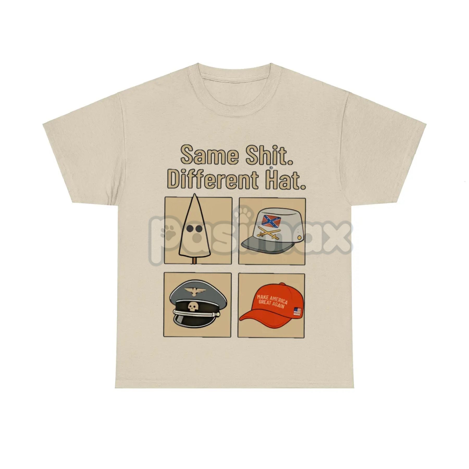 Pasimax "Same Thing Different Hat" Political Shirt — detail close-up
