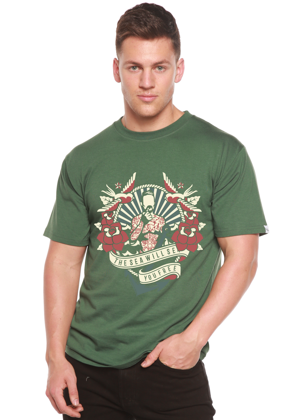 Spun Bamboo The Sea Will Spun Bamboo® Men's Bamboo Viscose/Organic Cotton Short Sleeve Graphic T-Shirt — lifestyle context