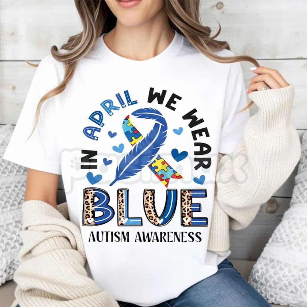 Pasimax "In April We Wear Blue" Modern Autism T-Shirt — detail close-up