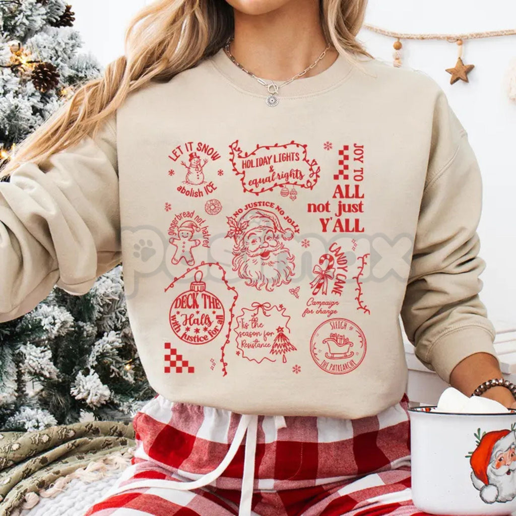 Pasimax Subtle Message Doodle Christmas Liberal Values Sweatshirt | Social Justice Holiday Shirt | Progressive Statement Crew
