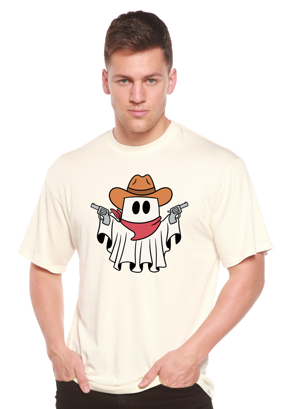 Spun Bamboo Cowboy Ghost Unisex Bamboo Viscose/Organic Cotton Short Sleeve Graphic T-Shirt — size reference