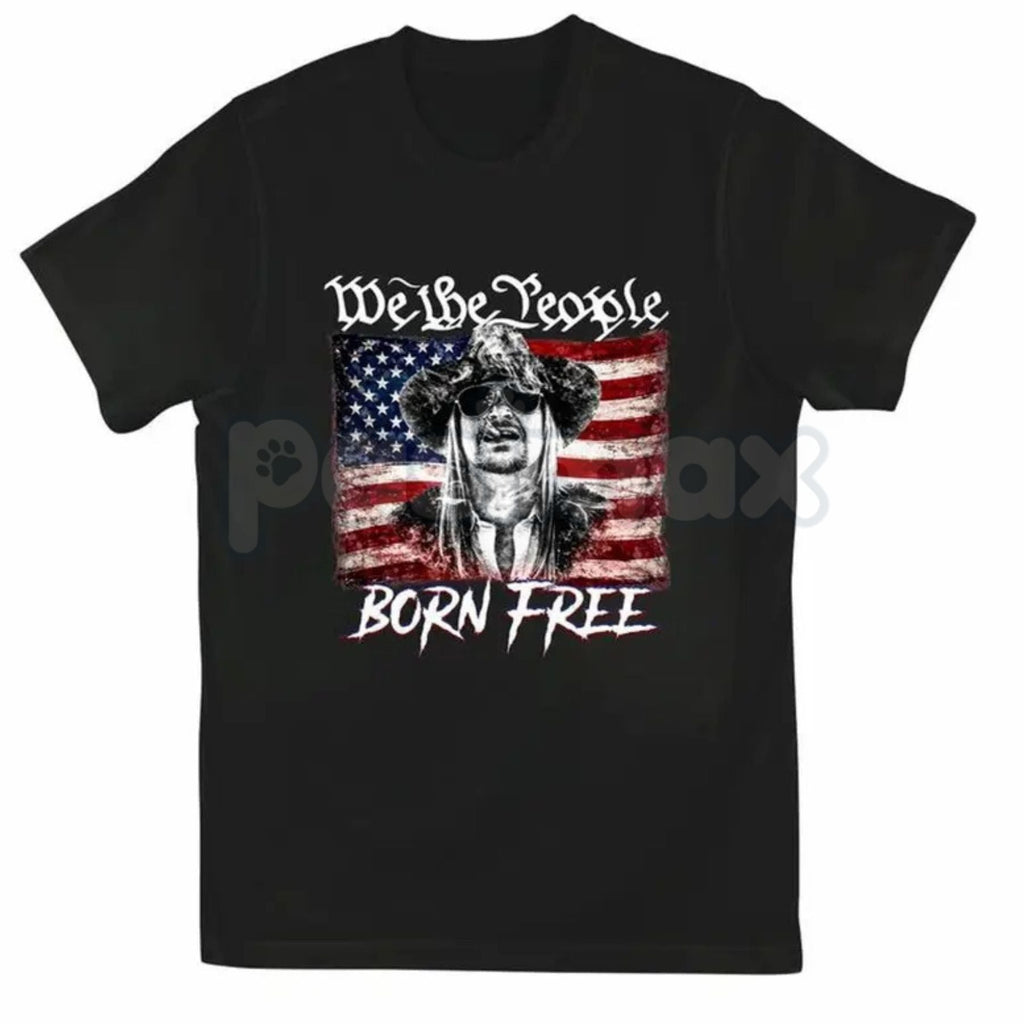 Pasimax "Born Free" Classic American Flag T-Shirt - Heritage USA Graphic Tee, Premium Heavyweight 100% Cotton Patriotic Shirt