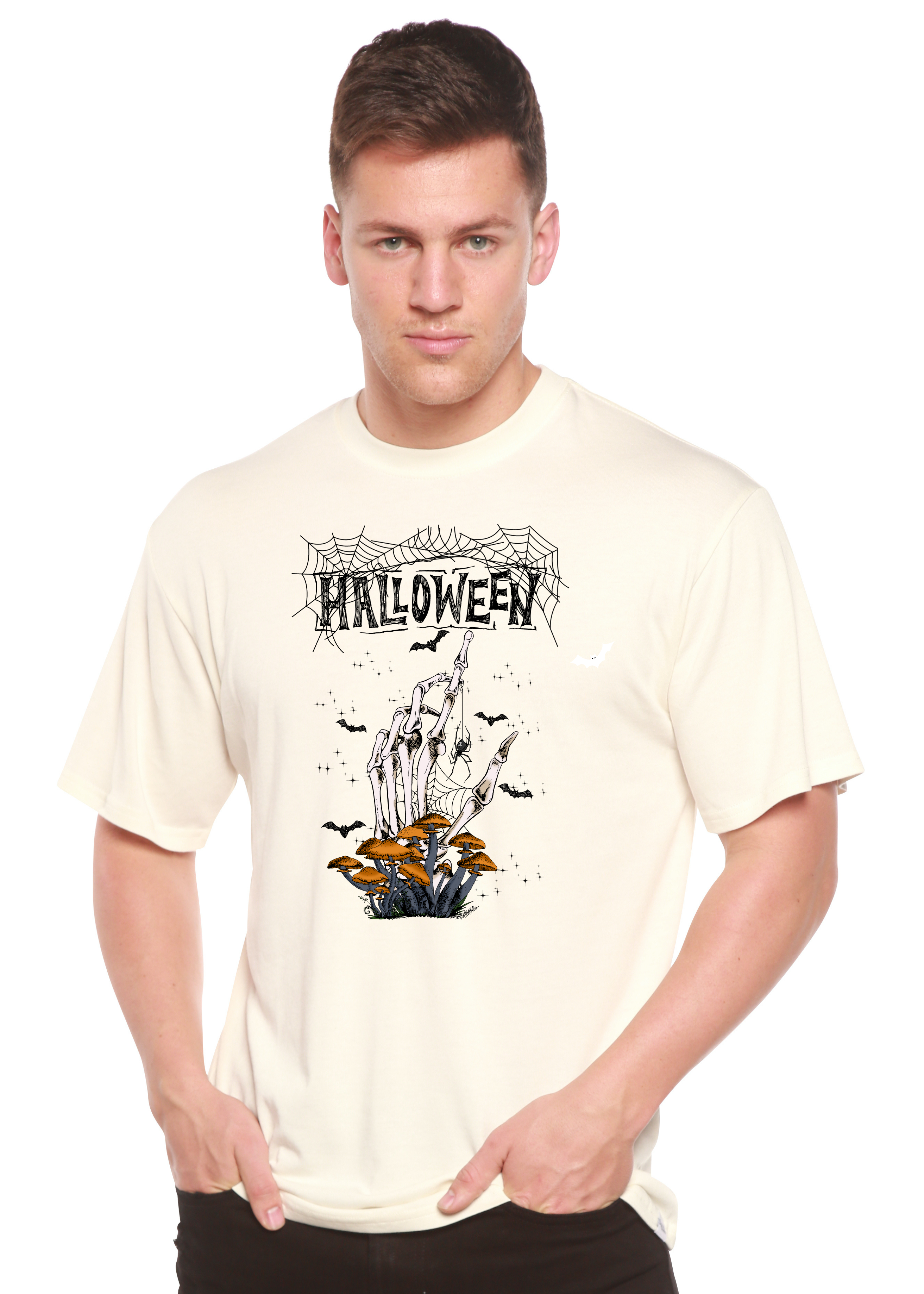 Spun Bamboo Halloween Men's Bamboo Viscose/Organic Cotton Short Sleeve Graphic T-Shirt — lifestyle context
